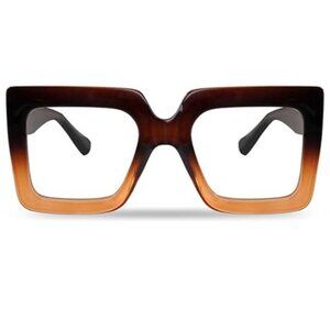 Oversized Square Blue Light Glasses Big Frame Computer Eyewear Brown 2 Tone